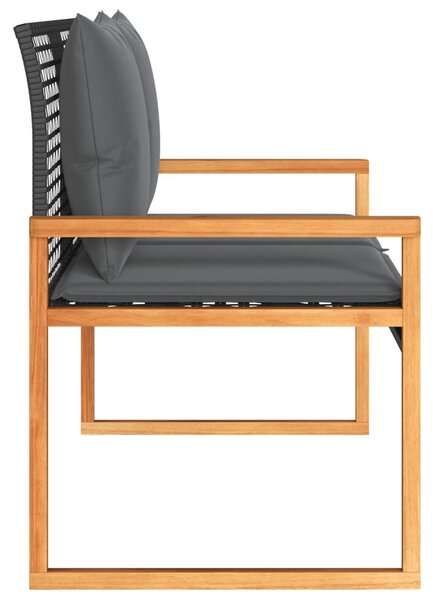 Fekete polyrattan és akácfa kerti pad párnával
