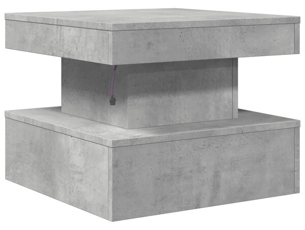Betonszürke dohányzóasztal LED-lámpákkal 50 x 50 x 40 cm