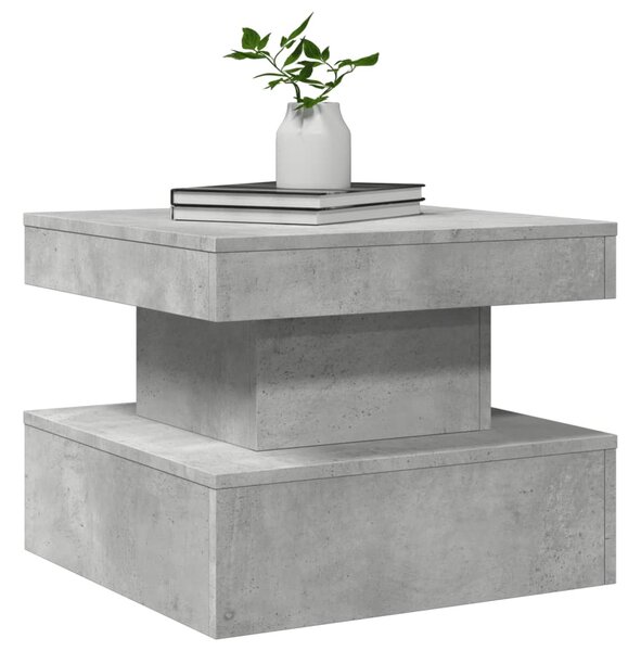 Betonszürke dohányzóasztal LED-lámpákkal 50 x 50 x 40 cm