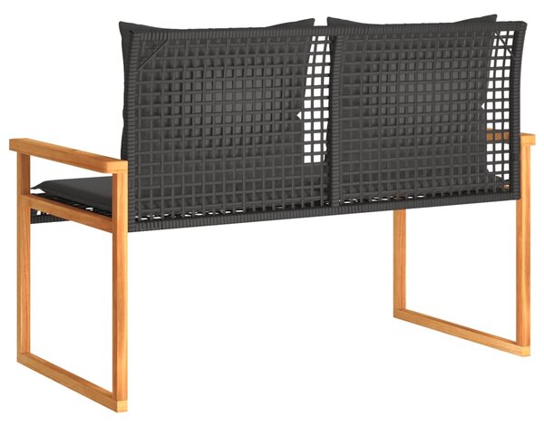 Fekete polyrattan és akácfa kerti pad párnával