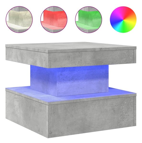 Betonszürke dohányzóasztal LED-lámpákkal 50 x 50 x 40 cm