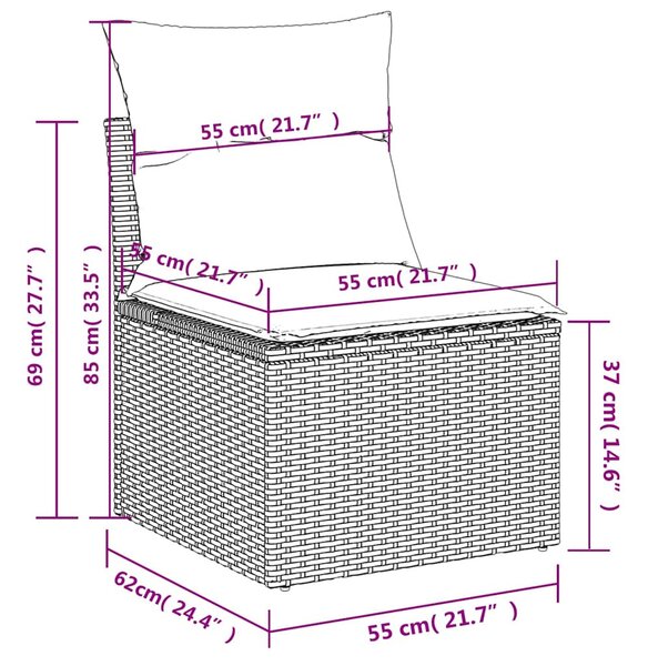 8 részes fekete polyrattan kerti ülőgarnitúra párnákkal