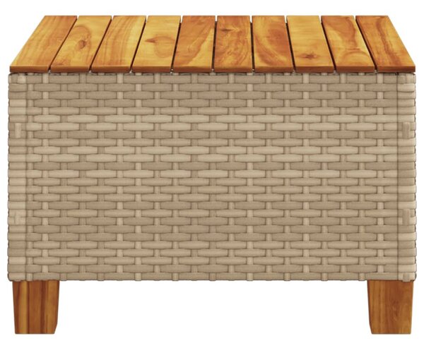Bézs polyrattan és akácfa kerti asztal 55 x 55 x 36 cm
