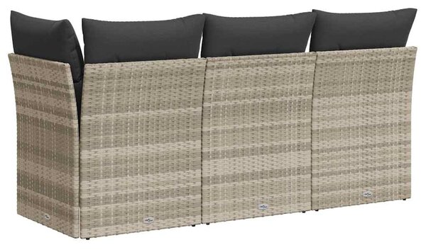 3 személyes világosszürke polyrattan kerti kanapé párnával
