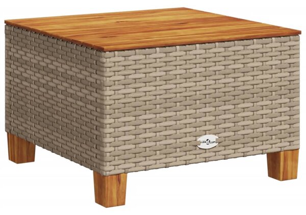 Bézs polyrattan és akácfa kerti asztal 55 x 55 x 36 cm