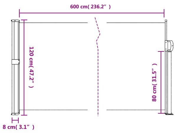 Piros behúzható oldalsó napellenző 120 x 600 cm