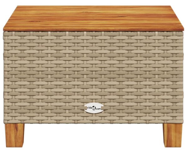 Bézs polyrattan és akácfa kerti asztal 55 x 55 x 36 cm