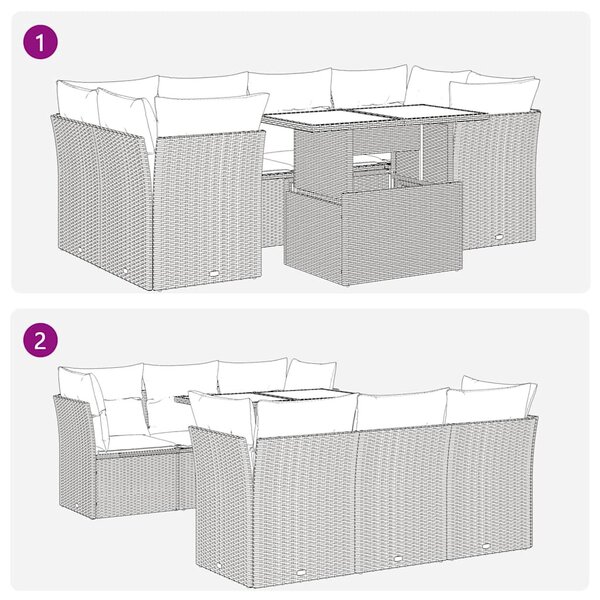 7 részes bézs polyrattan kerti ülőgarnitúra párnákkal
