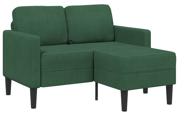 Sötét zöld vászon 2 üléses kanapé L-alakú kanapéval 125 cm