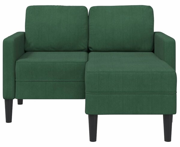 Sötét zöld vászon 2 üléses kanapé L-alakú kanapéval 125 cm
