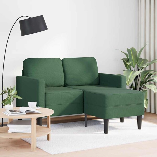 Sötét zöld vászon 2 üléses kanapé L-alakú kanapéval 125 cm