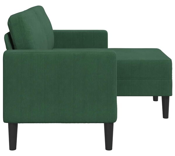 Sötét zöld vászon 2 üléses kanapé L-alakú kanapéval 125 cm