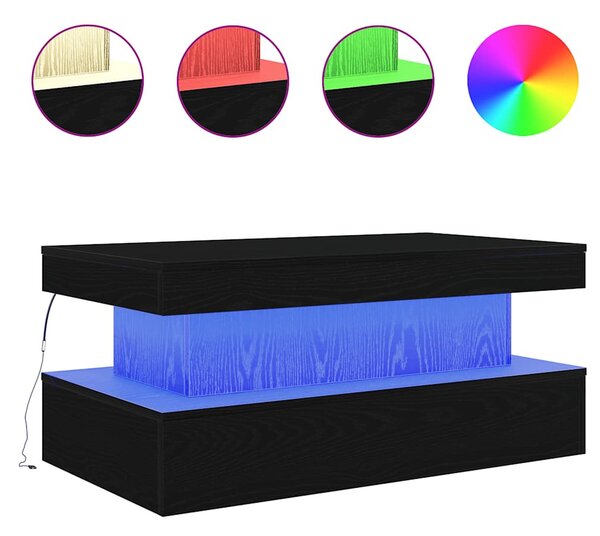 Fekete tölgy dohányzóasztal LED-lámpákkal 90x50x40 cm