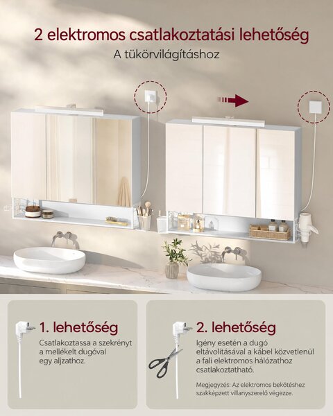 Tükrös fürdőszobaszekrény LED-világítással, 90 cm