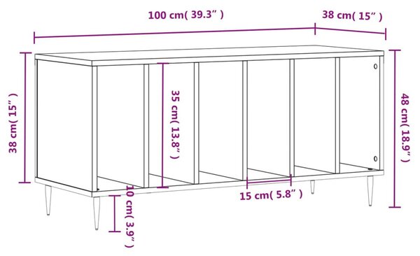 Fehér szerelt fa hanglemezszekrény 100 x 38 x 48 cm
