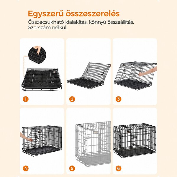 2 ajtós összecsukható ketrec 122 x 81 x 74 cm, XXL szállítóketrec, fekete
