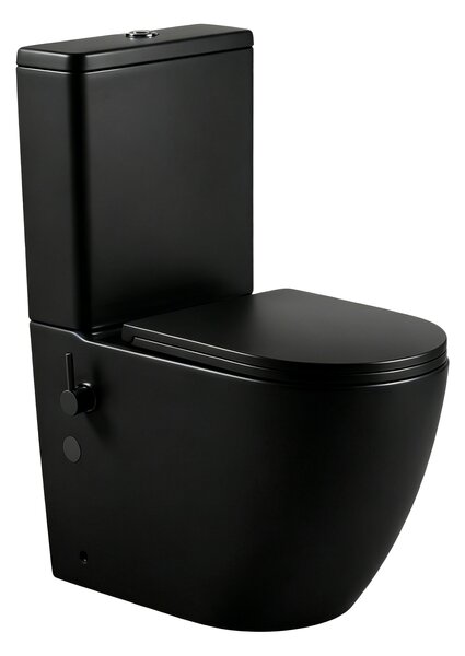 Erga Siena, kombinált WC-csésze 620x365x820 mm, perem nélküli + bidé funkció + WC-ülőke, matt fekete, ERG-V03-SIENA-RIM-BID-BK