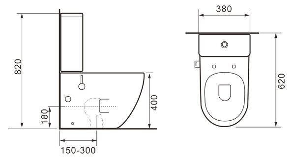 Erga Siena, kombinált WC-csésze 620x365x820 mm, perem nélküli + bidé funkció + WC-ülőke, matt fekete, ERG-V03-SIENA-RIM-BID-BK