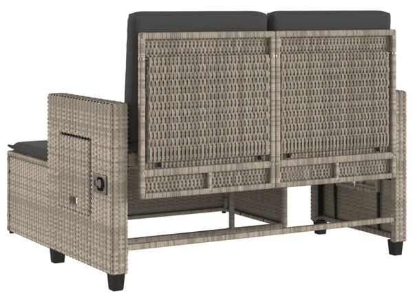 Világosszürke polyrattan dönthető kerti pad párnával