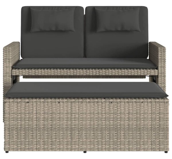 Világosszürke polyrattan dönthető kerti pad párnával