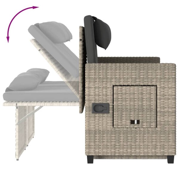 Világosszürke polyrattan dönthető kerti pad párnával