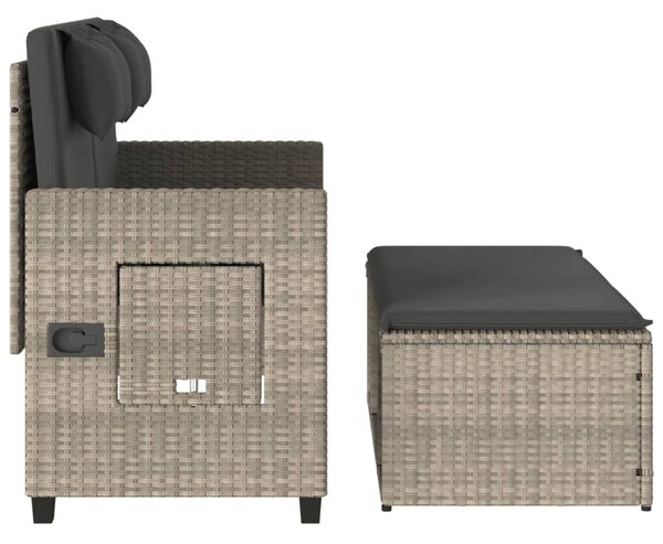 Világosszürke polyrattan dönthető kerti pad párnával
