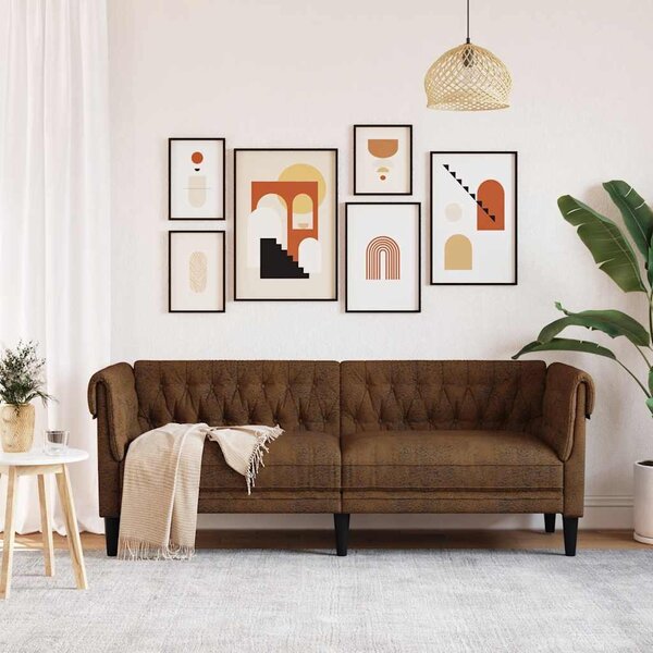 3 személyes barna szövet Chesterfield kanapé