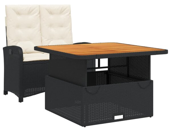 VidaXL 2 részes fekete polyrattan kerti étkezőgarnitúra párnával