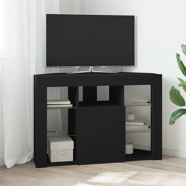 Sarok LED TV szekrény 100x40x68cm Fekete Szerelt Fa
