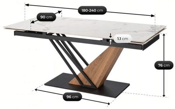 JAKS Bővíthető étkezőasztal fehér márványhatású kerámialappal és tölgy dekorral 180–240 cm REX 2