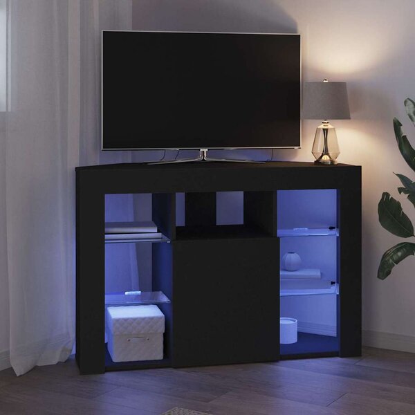 Sarok LED TV szekrény 100x40x68cm Fekete Szerelt Fa