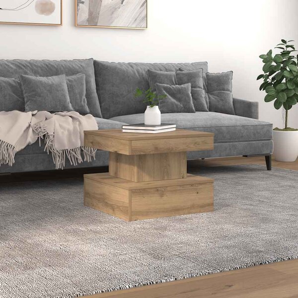 Kézműves tölgy színű dohányzóasztal LED-lámpákkal 50x50x40cm