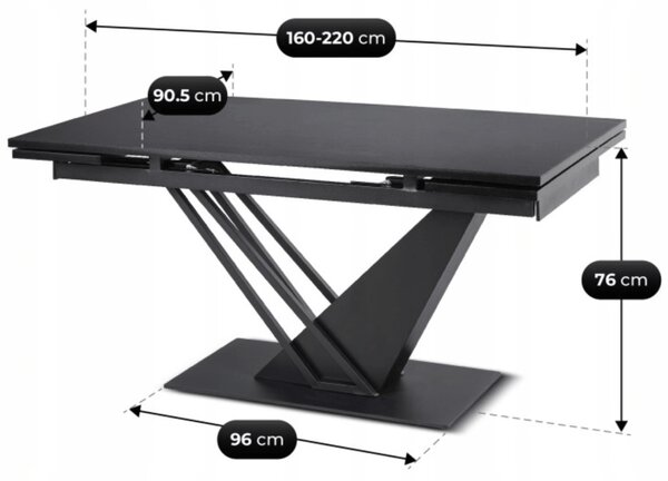 JAKS Bővíthető étkezőasztal fekete márványhatású MDF-lappal 160–220 cm REX