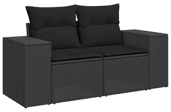 10 részes fekete polyrattan kerti ülőgarnitúra párnákkal