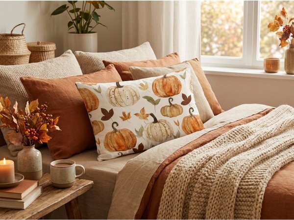 Flanel párnahuzat LEAVES & PUMPKINS 50x70 cm, színes