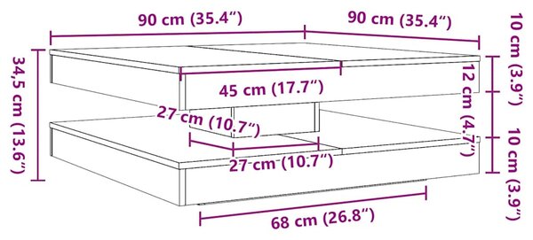 Fekete dohányzóasztal 360 fokban forgatható 90x90x34,5 cm