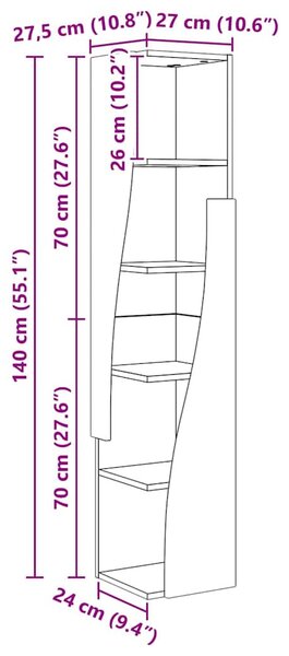 Sarokszekrény Fehér 27,5x27x140cm Faanyag