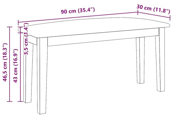 Tömörfa gumiból pad 90 cm