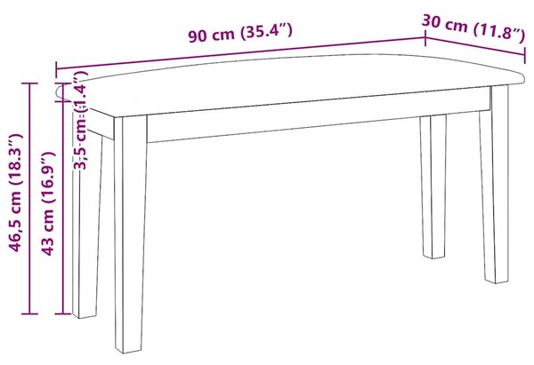 Tömörfa gumiból pad 90 cm