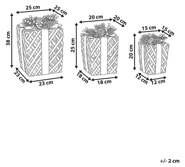 3 db-os karácsonyi dekoráció szett LED VELKUA 38/25/20 cm Karácsonyi ajándékok Barna