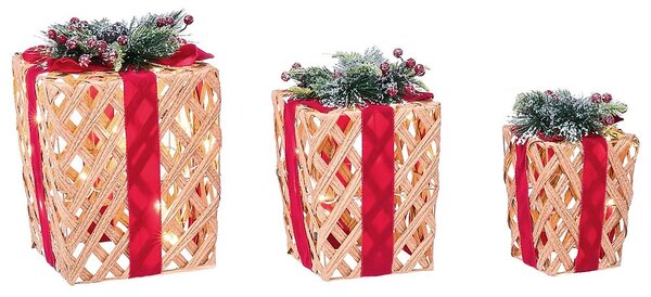 3 db-os karácsonyi dekoráció szett LED VELKUA 38/25/20 cm Karácsonyi ajándékok Barna