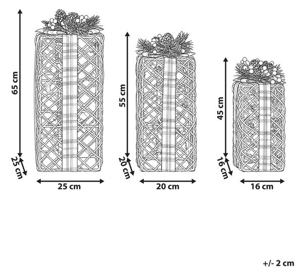 3 db-os karácsonyi dekoráció szett LED KAUSALA 65/55/45 cm Karácsonyi ajándékok Barna