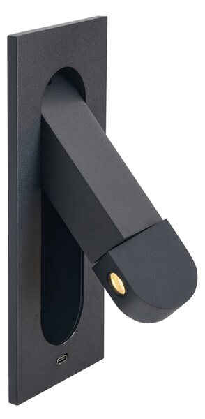 Modern fekete fali lámpa LED-del és USB-C porttal - Hilton