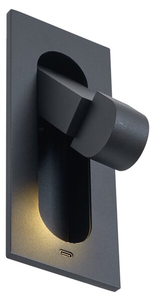 Modern fekete fali lámpa LED-del és USB-C porttal - Hilton