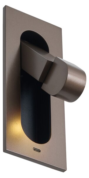 Modern fali lámpa sötét bronz színben, LED-del és USB-C porttal - Hilton