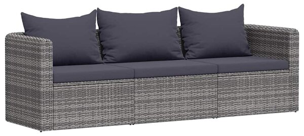 3-részes szürke polyrattan kerti ülőgarnitúra párnákkal