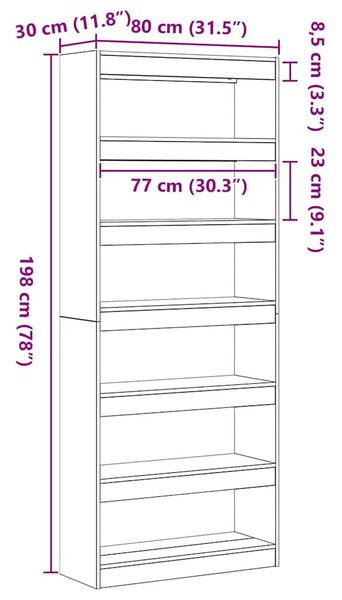 Könyvespolc polcokkal Öreg fa 80 x 30 x 198 cm Faanyag