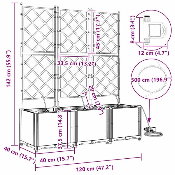 VidaXL Kerti cserép 3 pcs Fehér 120 x 40 x 142 cm Műanyag
