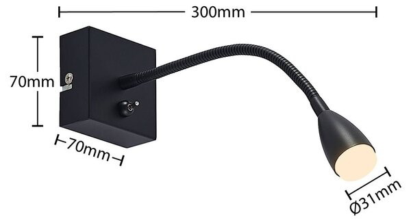 Lindby Jolka LED olvasólámpa, kapcsoló, matt fekete, Fekete, Hálószoba, fém, Modern