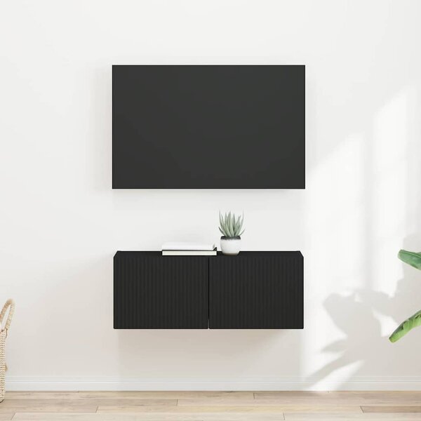 TV Fali Szekrény 2 pcs Fekete 39 x 31 x 29,5 cm Faanyag